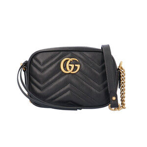 Gucci Quilted Bag GG Marmont Shoulder Leather Black
